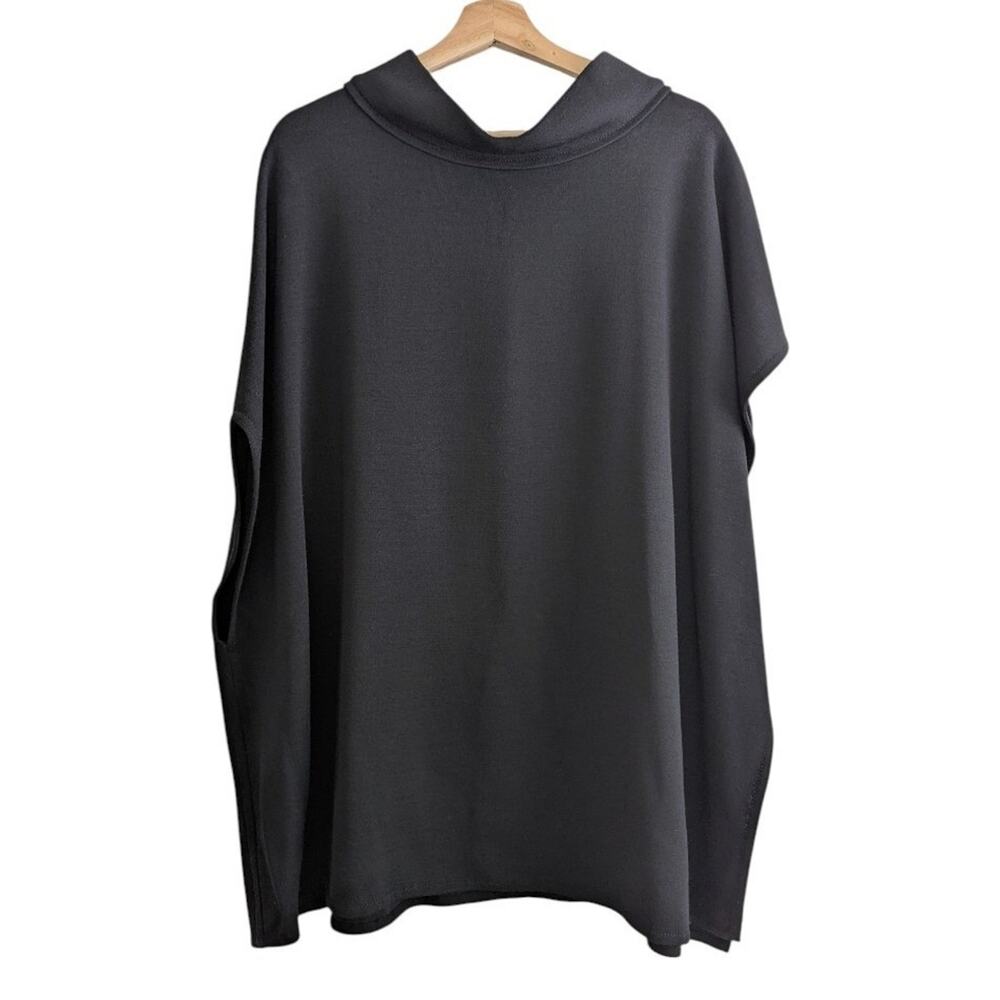 St John Women's Wool Knit Poncho Tunic Cowl Neck Oversized Sweater Black Sz M/L